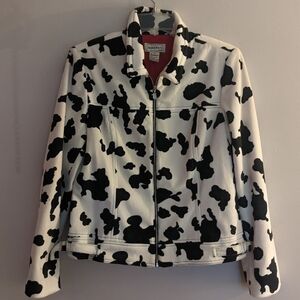 BEAUTIFUL Vintage Jenni Max NYC Cow Print Jacket Red Lining Zip Front Size 10!